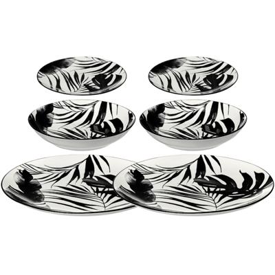 Servies set Palm Leaf - 2x - 36-delig - zwart - aardewerk dinerservies - tafelservies - 12 personen Servies set Palm Leaf - 2x - 36-delig - zwart - aardewerk dinerservies - tafelservies - 12 personen