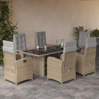 7-delige Tuinset met kussens poly rattan beige