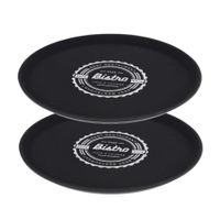 2x stuks zwart anti-slip dienbladen kunststof 36 cm bistro - thumbnail