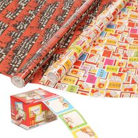 Sinterklaas inpakpapier/cadeaupapier 6x rollen en 50 naam stickers - Cadeaupapier - thumbnail