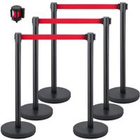 VEVOR Crowd Control Stanchion Barrières voor Menigtecontrole 90 cm Wachtrijlijn Touw 6-Delige Set Touw Barrière Stanchion Wachtrij Zwart/Rood