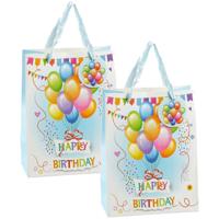 Cepewa verjaardag giftbags/cadeau tasjes - 4x - blauw - happy birthday - ballonnen - 17 x 23 x 9 cm