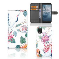 Nokia C2 2nd Edition Telefoonhoesje met Pasjes Bird Flowers - thumbnail