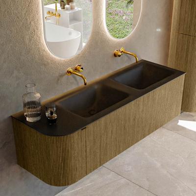 Badmeubel Mondiaz Kurve | 145 cm | Meubelkleur Dusk | Wastafelkleur Urban | Solid surface | Dubbel / Rechts spoelbak | Zonder kraangat(en) Badmeubel Mondiaz Kurve | 145 cm | Meubelkleur Dusk | Wastafelkleur Urban | Solid surface | Dubbel / Rechts spoelbak | Zonder kraangat(en)