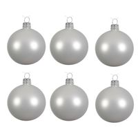 24x Glazen kerstballen mat winter wit 6 cm kerstboom versiering/decoratie - Kerstbal - thumbnail