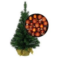 Mini kerstboom/kunst kerstboom H75 cm inclusief kerstballen oranje - thumbnail