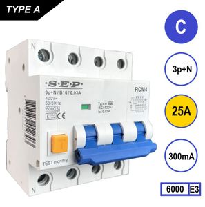RCM4 Aardlekautomaat 3 polig+nul C25 300mA 6kA SEP