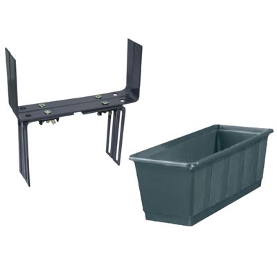 Kunststof plantenbak antraciet grijs rechthoekig 40 cm met 2 verstelbare balkon/muurbeugels