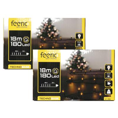 Kerstverlichting lichtsnoer - 2x - 180 led lampjes - warm wit - 18 meter -?groen snoer