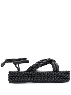 Valentino Garavani sandales compensées à design en corde - Noir