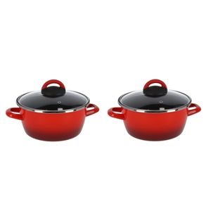 Set van 2x stuks rvs rode kookpan/pan met glazen deksel 20 cm 5 liter