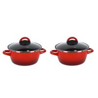 Set van 2x stuks rvs rode kookpan/pan met glazen deksel 20 cm 5 liter - thumbnail