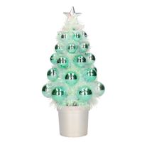 Mini kunst kerstboompje mint groen met kerstballen 19 cm   -