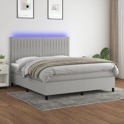 Boxspring met matras en LED stof lichtgrijs 160x200 cm