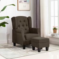 Fauteuil met voetenbankje stof bruin