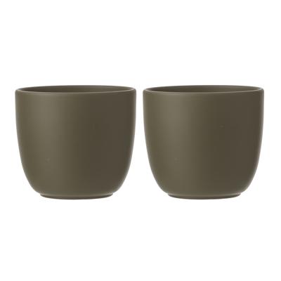 Bloempot - 2x stuks - groen mat - H14 x D14,5 cm - keramiek - voor kamerplant - plantenpot