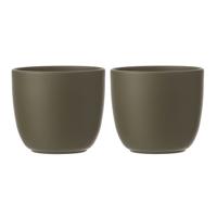 Bloempot - 2x stuks - groen mat - H14 x D14,5 cm - keramiek - voor kamerplant - plantenpot