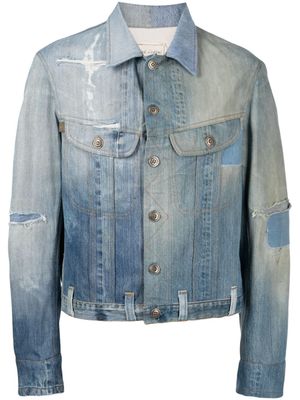 Greg Lauren veste en jean à effet usé - Bleu