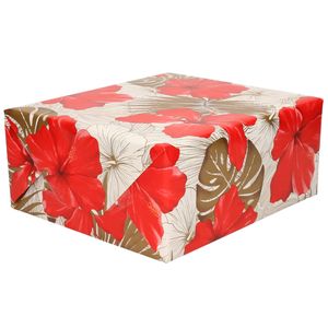 3x Rollen Inpakpapier/cadeaupapier creme met bloemen rood en goud 200 x 70 cm