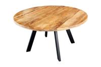 Eettafel IRON CRAFT Ø 140cm rond mango naturel met zwarte metalen poten - 45256