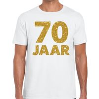 70 jaar goud glitter verjaardag/jubileum kado shirt wit heren - thumbnail