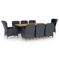 9-delige Tuinset met kussens poly rattan donkergrijs