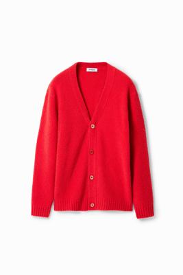 Gestructureerde effen cardigan - RED - XL