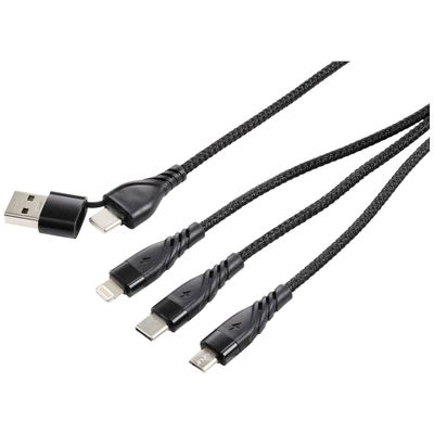 US203/2M USB-laadkabel USB 2.0 USB-A stekker, USB-C stekker, USB-micro-B stekker, Apple Lightning stekker, USB-C stekker 2.00 m Zwart Aluminium-stekker