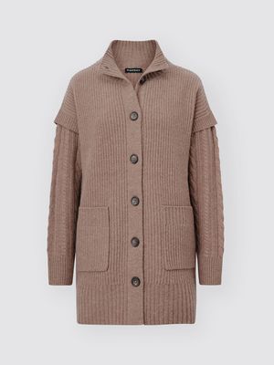 Lamswollen cardigan met opstaande kraag