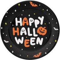 Halloween thema feest bord - 6x - pompoen print - papier - D23 cm - thumbnail