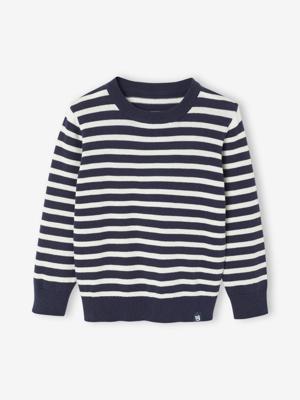Basic trui met ronde hals en lange mouwen voor jongens blauw, gestreept