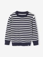 Basic trui met ronde hals en lange mouwen voor jongens blauw, gestreept Basic trui met ronde hals en lange mouwen voor jongens blauw, gestreept