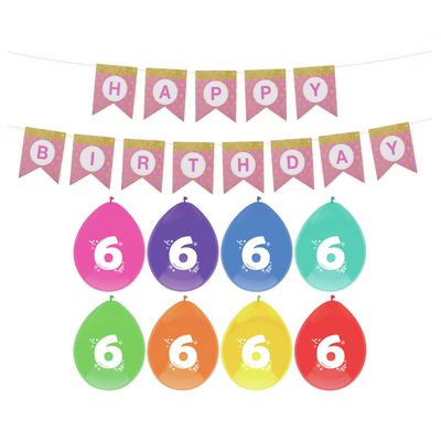Verjaardag 6 jaar geworden versiering - 16x thema ballonnen - 1x Happy Birthday slinger 300 cm