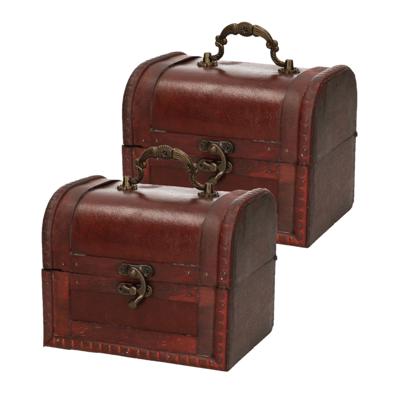 Sieraden opbergkistje Vintage - Set van 2x stuks - 15 x 12,5 cm - hout - bruin Sieraden opbergkistje Vintage - Set van 2x stuks - 15 x 12,5 cm - hout - bruin