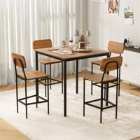 Eettafel met 4 Barkrukken Keukentafel in Bartafelhoogte Metalen Frame Eetgroep Voor 4 Personen Donkerbruin