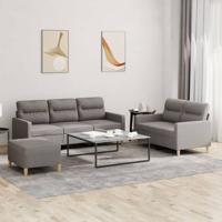 3-delige Loungeset met kussens stof taupe