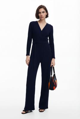 Vloeiende jumpsuit met riem - BLUE - L