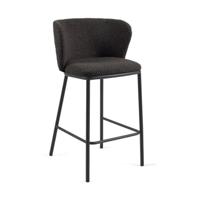 Kave Home Ciselia barkruk H65 bouclé Zwart poot zwart