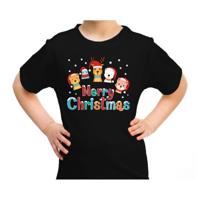 Kersttrui t-shirt - kinderen - dierenvriendjes - Merry christmas - zwart - kerstkleding