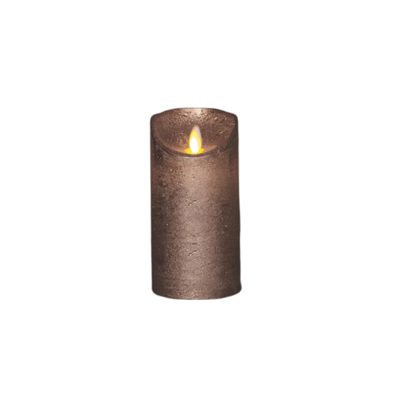 Stompkaars rustiek wax bewegende vlam op batterij met timer 15x7.5 cm brons - Annas collection
