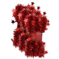 3x stuks lametta kerstslingers met sterretjes rood 200 x 6,5 cm - thumbnail