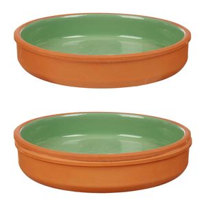 2x stuks tapas/hapjes serveren/oven schaal terracotta/groen 23 x 4 cm