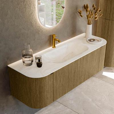 Badmeubel Mondiaz Kurve-Dlux | 140 cm cm | Meubelkleur Dusk | Wastafelkleur Ostra | Solid surface | Wasbak midden spoelbak | 1 kraangat