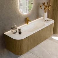 Badmeubel Mondiaz Kurve-Dlux | 140 cm cm | Meubelkleur Dusk | Wastafelkleur Ostra | Solid surface | Wasbak midden spoelbak | 1 kraangat