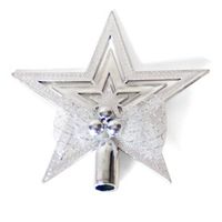 Mini Kerstboom piek zilver 14 cm met glitters - Kleine kerstpieken - kerstboompieken - thumbnail