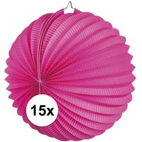 15x Fuchsia roze feest lampionnen 22 cm   -