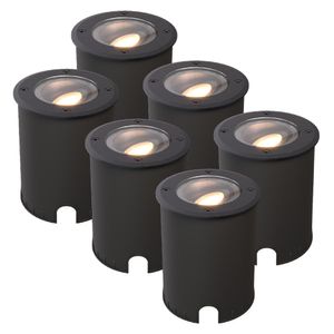 Set van 6 Lilly dimbare LED Grondspot - Kantelbaar - Overrijdbaar - Rond - 2700K warm wit - IP67 waterdicht - 3 jaar garantie - Zwart Grondspot buiten