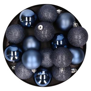Kerstversiering set kerstballen donkerblauw 6 - 8 cm - pakket van 36x stuks - Kerstbal