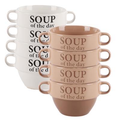 Bellatio Design Soepkommen - 8x - Soup of the day - keramiek - D12 x H8 cm - beige / wit - Stapelbaa