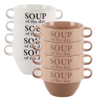 Bellatio Design Soepkommen - 8x - Soup of the day - keramiek - D12 x H8 cm - beige / wit - Stapelbaa